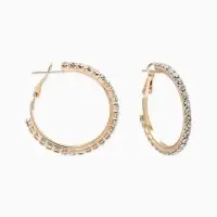 Серьги-кольца со стразами d=3.5 см, белые в золоте