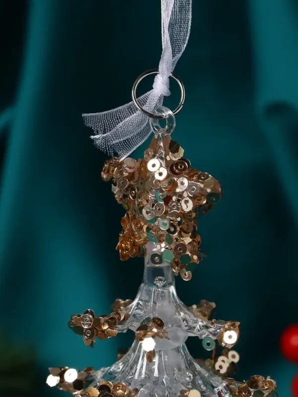 Украшение ёлочное "Праздник" ёлочка, 13х7 см, прозрачно-золотой