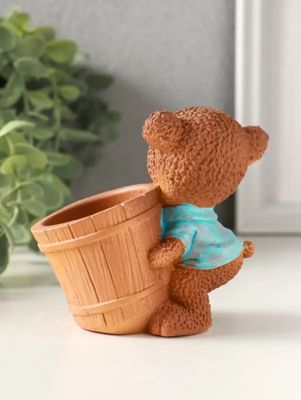 Подставка для мелочей &laquo;Медведь с горшком&raquo; 9&times;10&times;6 см, мультиколор, гипс