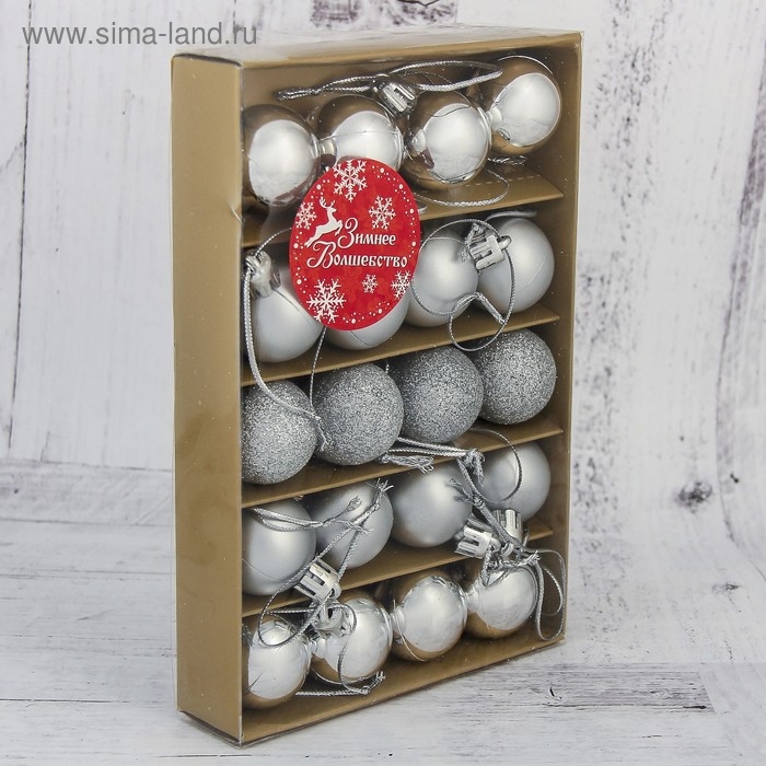 Набор шаров пластик d-3 см, 20 шт Набор шаров пластик d-3 см, 20 шт "Перелив" серебро