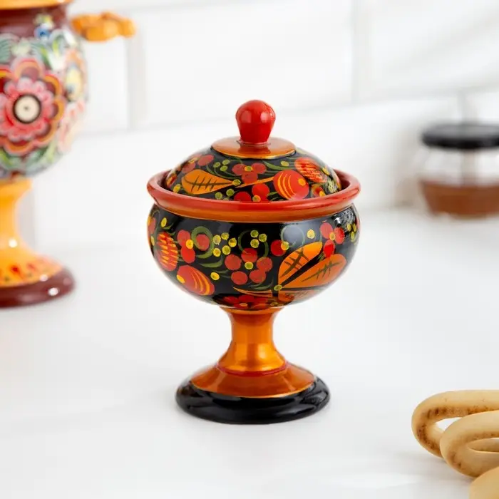 Конфетница, с крышкой, большая, хохлома Конфетница, с крышкой, большая, хохлома