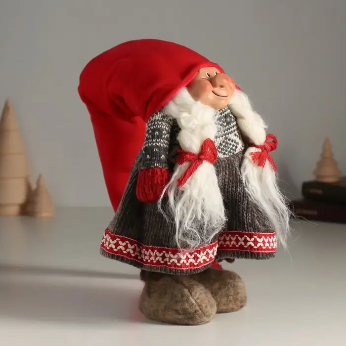 Кукла интерьерная Кукла интерьерная "Бабусечка в длинном красном колпаке и сером платье" 25 см