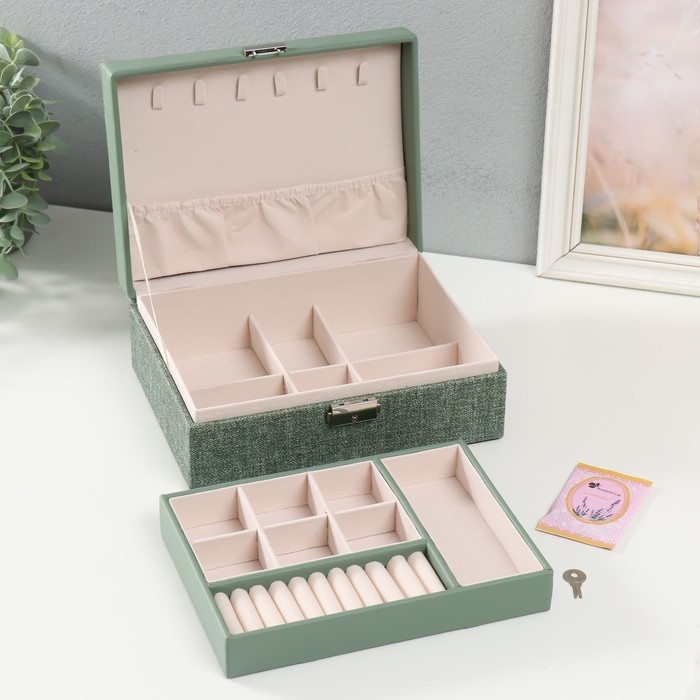 Шкатулка кожзам для украшений Шкатулка кожзам для украшений "Зелёная" комбинированная 23х17,2х9 см