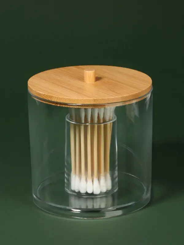Органайзер для ватных палочек &laquo;BAMBOO&raquo;, с крышкой, d=9.5&times;9.7 см, прозрачный, коричневый