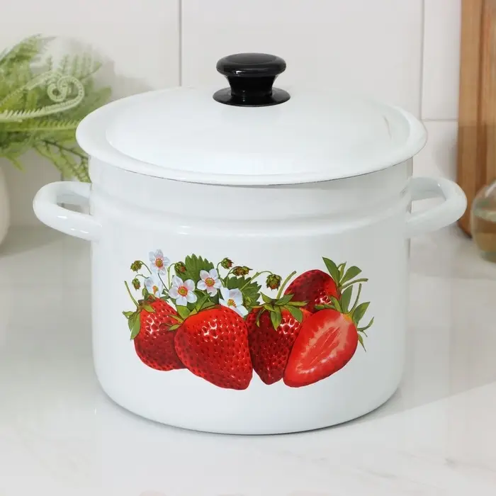 Кастрюля эмалированная, 7 л, d=24 см, с крышкой, деколь МИКС, белая