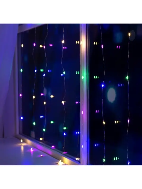 Гирлянда &laquo;Занавес&raquo; 1&times;1 м, роса, IP20, серебристая нить, 100 LED, свечение мульти, 12 В