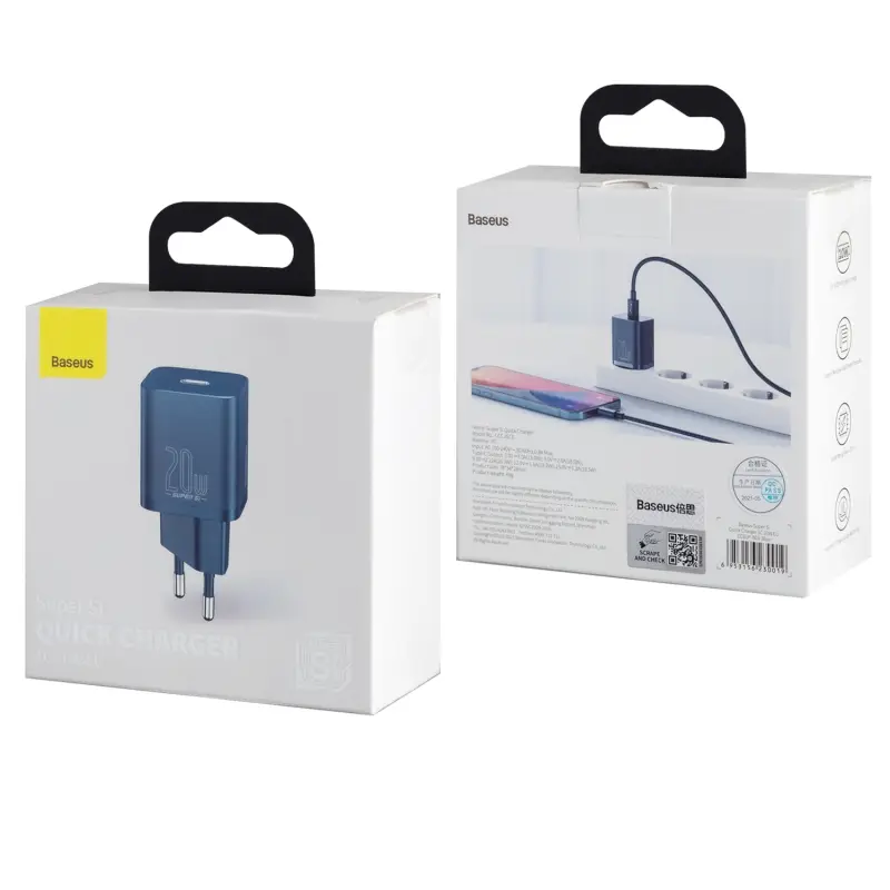 Переходник СЗУ на Type-C PD20W CCSUP-B03 Baseus синий Переходник СЗУ на Type-C PD20W CCSUP-B03 Baseus синий