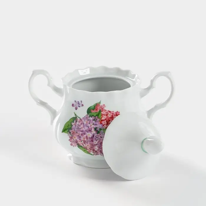 Сахарница Добрушский завод &laquo;Сирень&raquo;, 550 мл, с крышкой, фарфор, белая