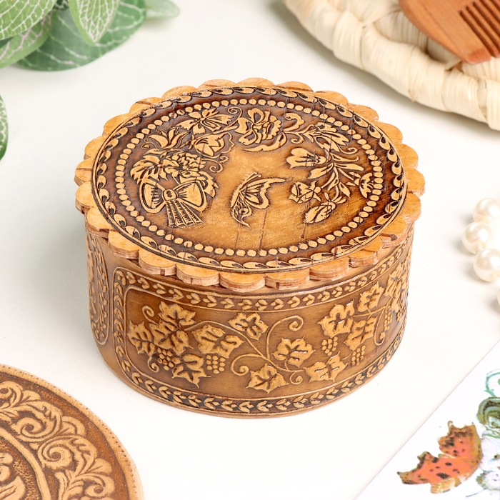 Шкатулка  Шкатулка "Букет с бабочкой", 70 х 35 мм, береста