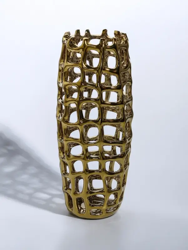 Ваза керамика настольная Ваза керамика настольная "Дайзи" крупная сетка, h=30 d=10 см, золото