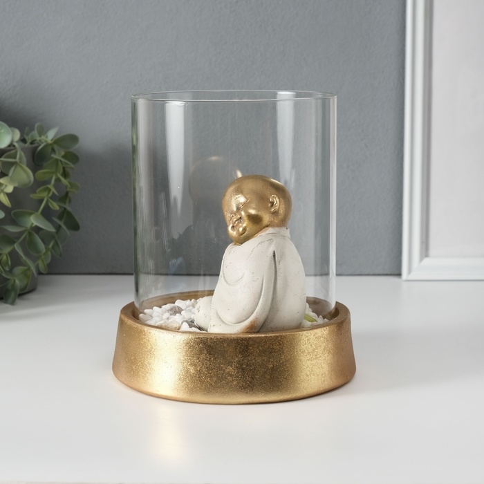 Сувенир полистоун, стекло  Сувенир полистоун, стекло "Маленький спящий Будда в саду камней" 15,5х15,5х18 см