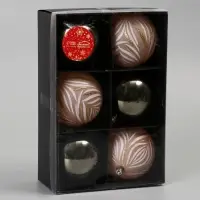 Ёлочные игрушки &laquo;Морозная росшивь&raquo;, шары новогодние, d=7.5 см, набор 6 шт., штрихи, МИКС