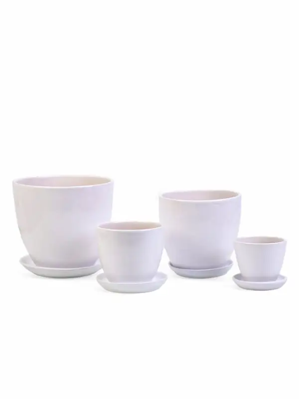 Набор горшков цветочный поддоном 4 шт 0,4 / 1 / 2,5 / 5 л керамика, Белый Набор горшков цветочный поддоном 4 шт 0,4 / 1 / 2,5 / 5 л керамика, Белый