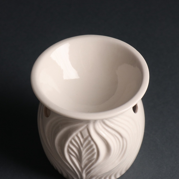 Аромалампа керамика  Аромалампа керамика "Линии из листвы" белый 8,9х8,9х9,3 см