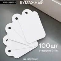 Ценники на верёвке, 100 шт. отверстие 3 мм, 2.5&times;4 см, белый
