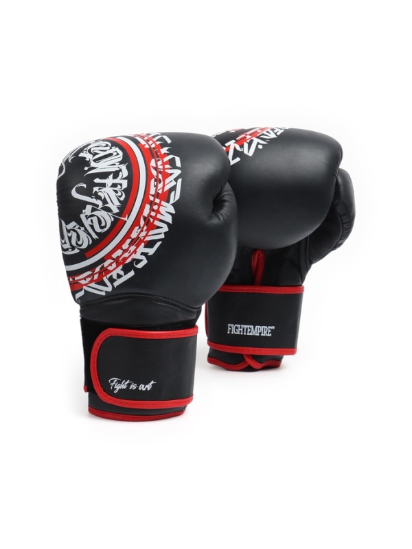 Боксерские перчатки FIGHT EMPIRE, ART, натуральная кожа, чёрные, размер 12 oz