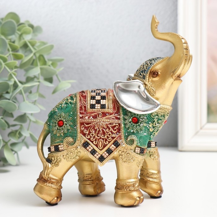 Сувенир полистоун Сувенир полистоун "Слон - попона красно-зелёная с рубинами" 12,5х5,5х15,5 см