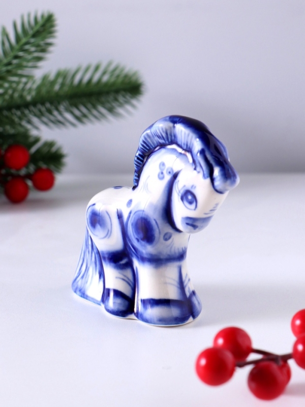 Сувенир Конь Буцефал, 9х10х3,5 см, гжель Сувенир Конь Буцефал, 9х10х3,5 см, гжель