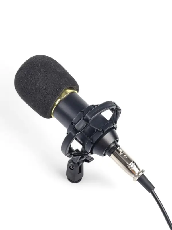 Микрофон конденсаторный Music Life золотой: кабель, ветрозащита, стойка