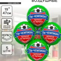 Воздушные шары фольгированные 18" &laquo;Футбол. Ты чемпион&raquo;, 5 шт.