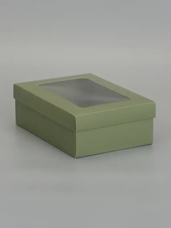 Коробка складная, крышка-дно, с окном, оливковая, 24 х 17 х 8 см