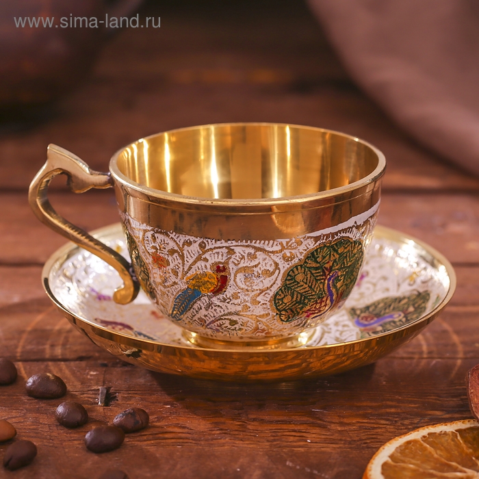 Чайная пара латунь "Птички" 11х11х6 см