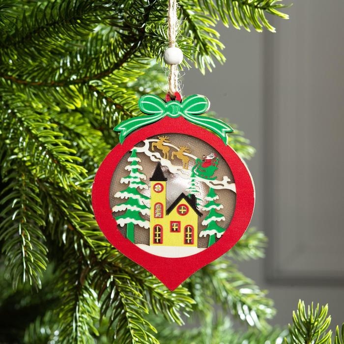 Ёлочная игрушка «Новогодний шар», от батареек, свечение тёплое белое Ёлочная игрушка «Новогодний шар», от батареек, свечение тёплое белое