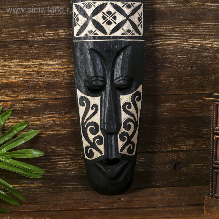 Маска настенная дерево Маска настенная дерево "Абориген с узором вензеля" 3х12х50 см