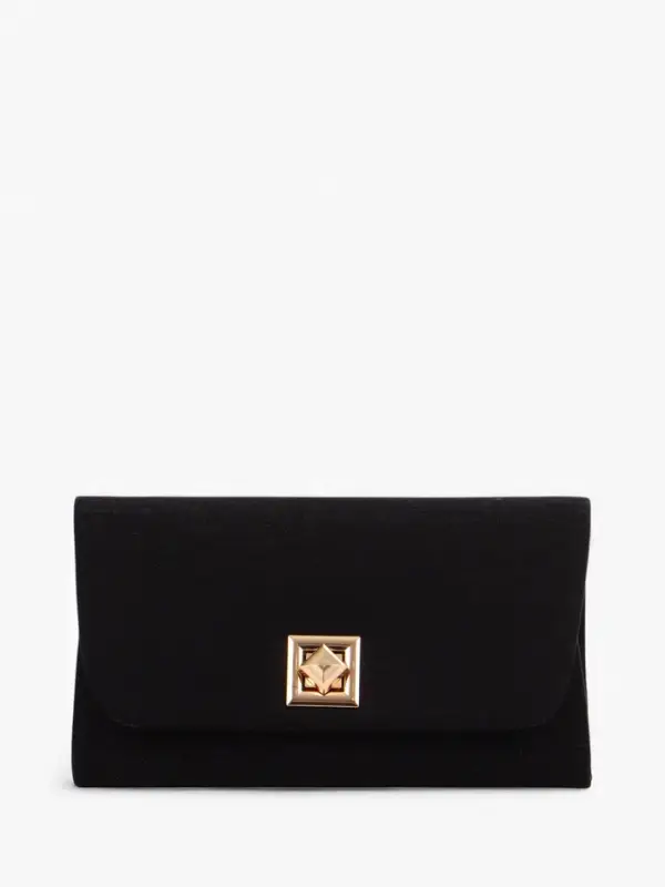 Сумка-клатч женская вечерняя на клапане, на длинной цепочке, однотонная, чёрная