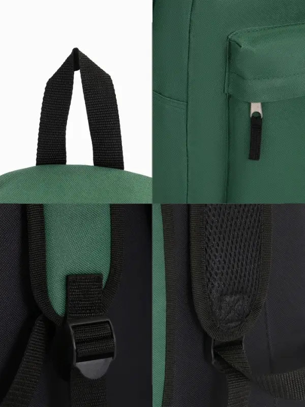 Рюкзак школьный на молнии, с карманом, однотонный, размер 30&times;14&times;41 см, насыщенно-зелёный