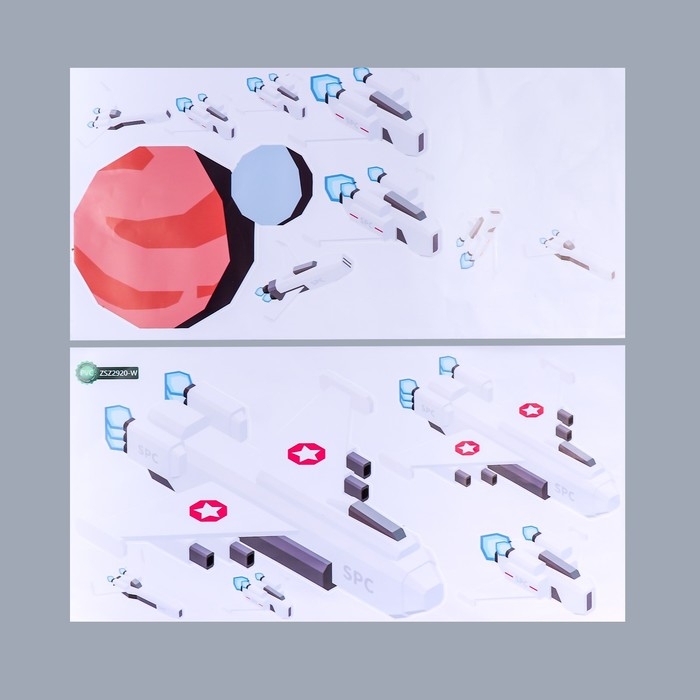 Наклейка пластик интерьерная цветная Наклейка пластик интерьерная цветная "Космический флот" 30х60 см набор 2 листа