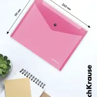 Папка-конверт на кнопке А5+ (239&times;189 мм), 180 мкм, ErichKrause Glossy Neon, глянцевая, полупрозрачная, микс