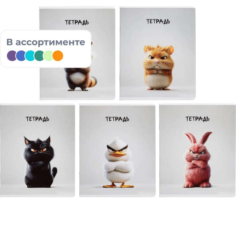 Тетрадь 48л,в ассорт.СЕРДИТЫЕ ЗВЕРИ А5+,клетка, мягкий переплёт,ТВИН 68552