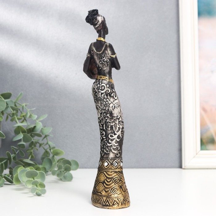 Сувенир полистоун  Сувенир полистоун "Африканка с кувшином, в платье с серебристыми цветами" МИКС 25,5х7х5 см