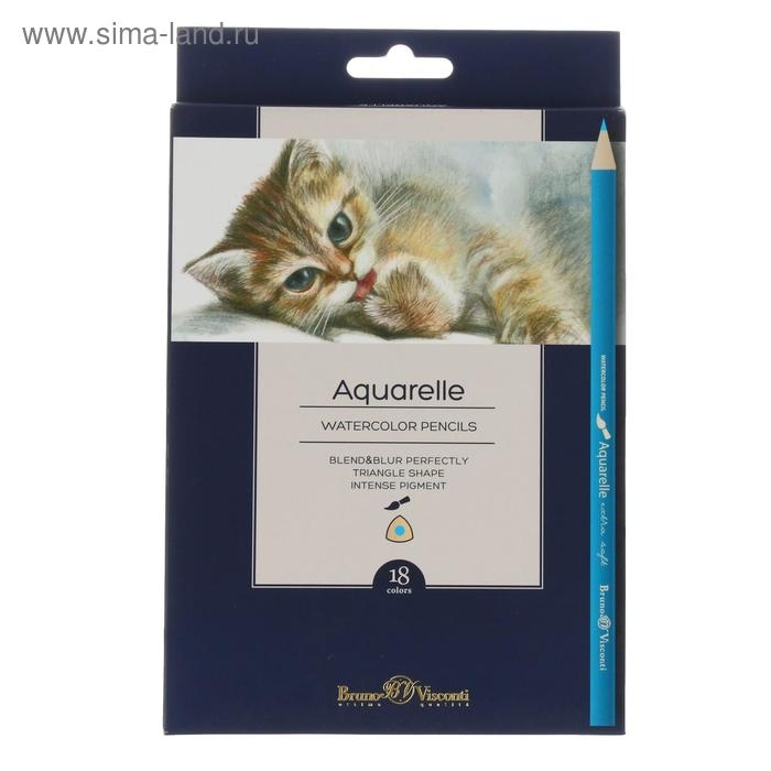 Карандаши акварельные 18 цветов BrunoVisconti Aquarelle, трёхгранные Карандаши акварельные 18 цветов BrunoVisconti Aquarelle, трёхгранные