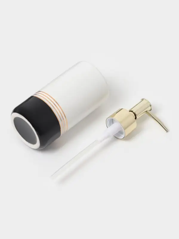 Аксессуары для ванной &laquo;Лили&raquo;, 4 предмета: дозатор 300 мл, мыльница, 2 стакана, бело-чёрные