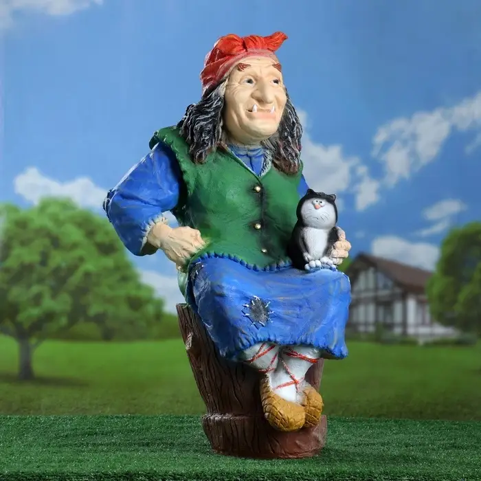 Садовая фигура из полистоуна &laquo;Баба Яга на ступе с кошкой&raquo;, 74&times;36&times;40 см, МИКС