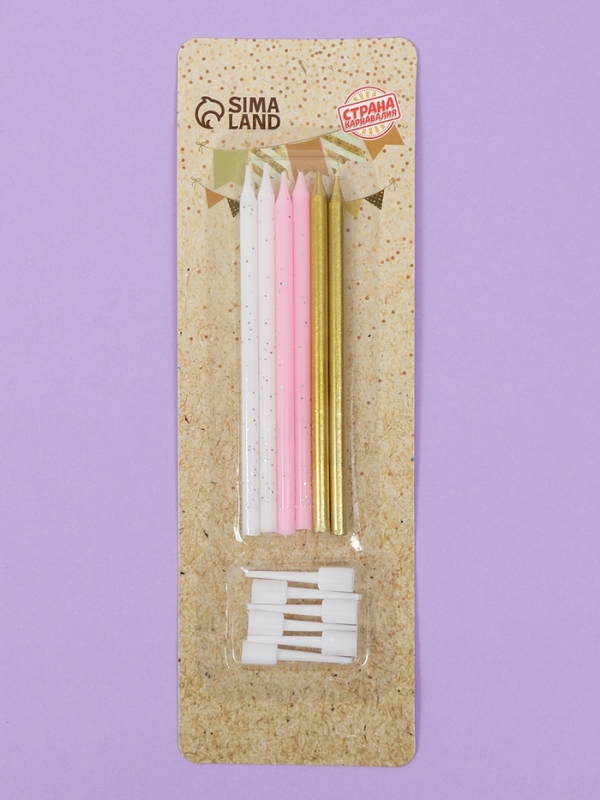 Свечи для торта  Свечи для торта "Блестящая вечеринка", 6 шт, белый, розовый, золотой