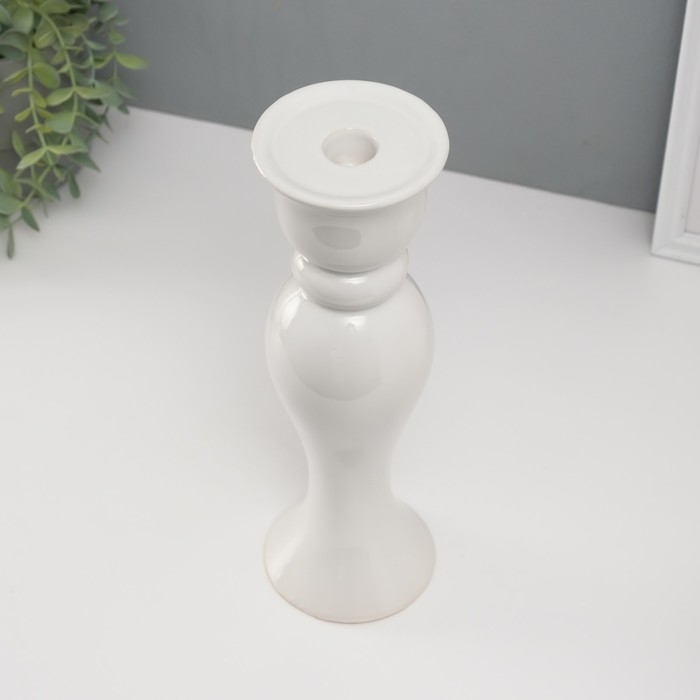 Подсвечник керамика на 1 свечу  Подсвечник керамика на 1 свечу "Вуаль" d=1,5 см белый 9,8х9,8х30,5 см