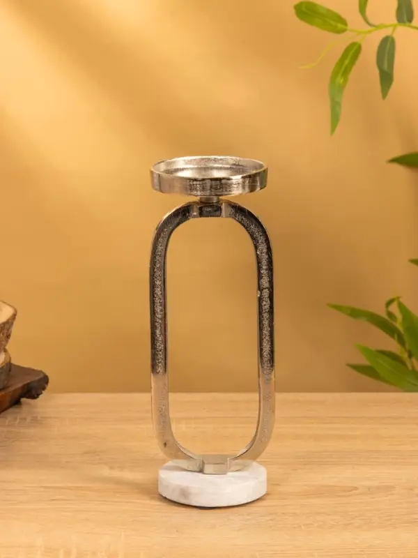 Подсвечник  Подсвечник "Эллипс" 9х8,5х24,5 см, d 7,5 см, алюминий, мрамор