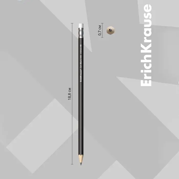 Карандаш чернографитный с ластиком Erich Krause «Jet Black 101», HB, грифель d=2.2 мм, дерево, шестигранный в тубусе, чёрный корпус Карандаш чернографитный с ластиком Erich Krause «Jet Black 101», HB, грифель d=2.2 мм, дерево, шестигранный в тубусе, чёрный корпус