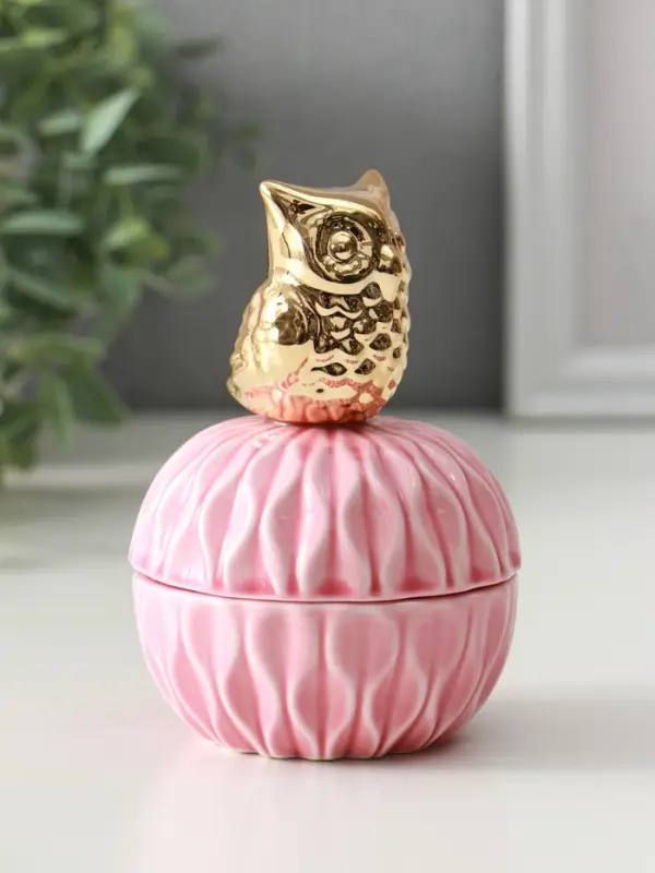 Шкатулка керамика Шкатулка керамика "Золотая бабочка" розовая 8х8х9 см