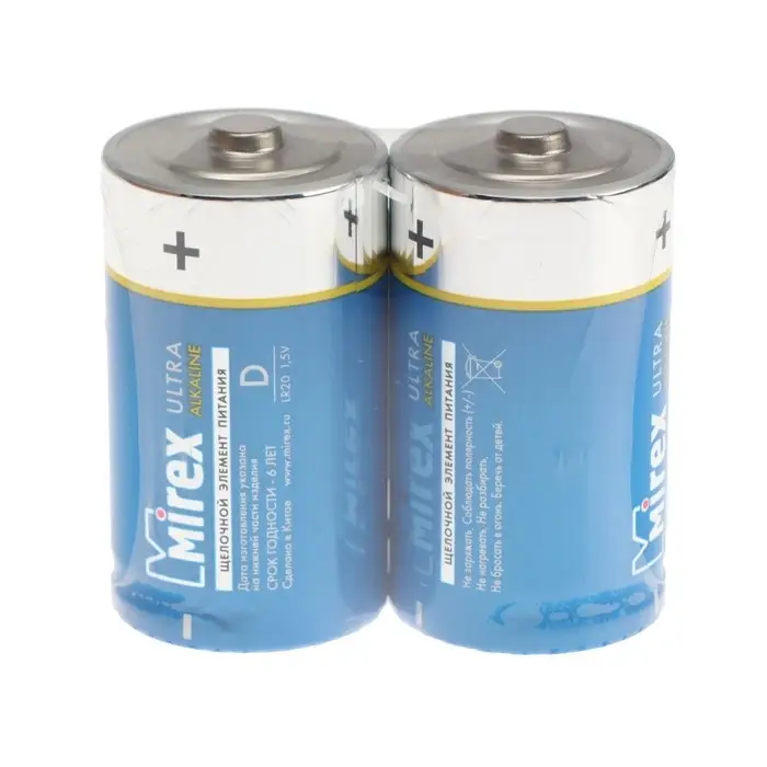 Батарейка алкалиновая Mirex, D, LR20-2S, 1.5 В, спайка, 2 шт.
