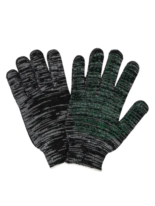 Перчатки садовые, хб, вязка 10 класс, 4 нити, размер 9, с ПВХ точками, чёрные, Greengo
