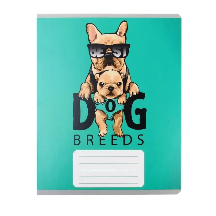 Тетрадь 12 листов в узкую линию Calligrata "Собачий стиль", обложка мелованный картон, ВД-лак, блок офсет, белизна 95%, МИКС