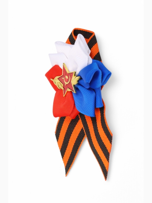 Георгиевская лента на 9 мая «Красная звезда», с булавкой Георгиевская лента на 9 мая «Красная звезда», с булавкой