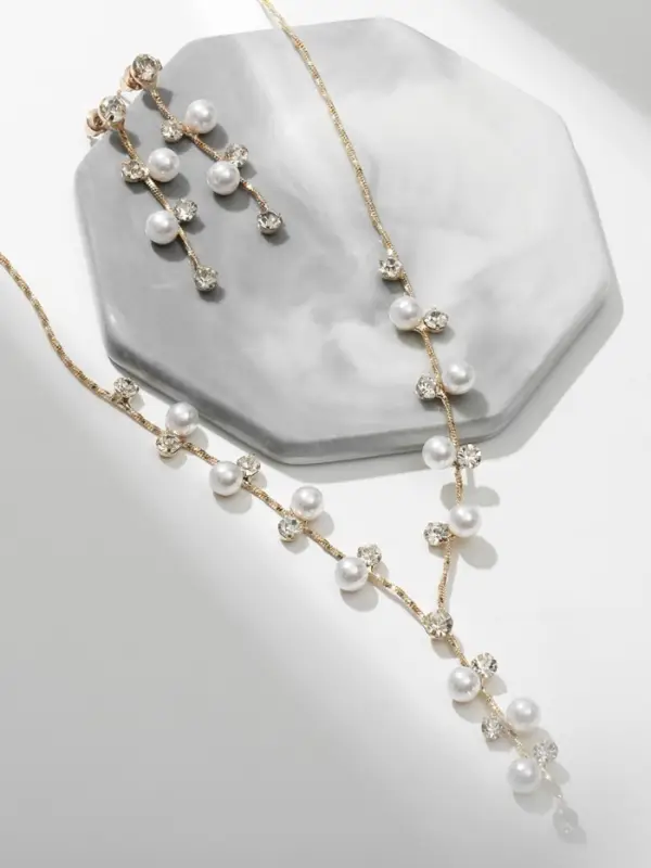 Набор 2 предмета: серьги, колье &laquo;Изумление&raquo;, ветвь, белый в золоте, 42 см