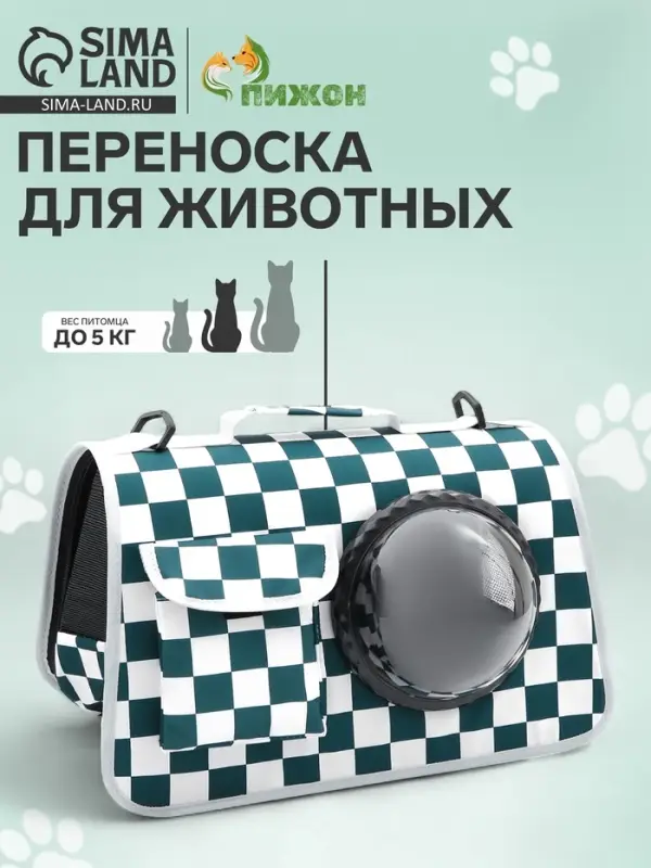 Сумка - переноска, 43&times;24&times;28 см, с органайзером и иллюминатором, белая, зелёная