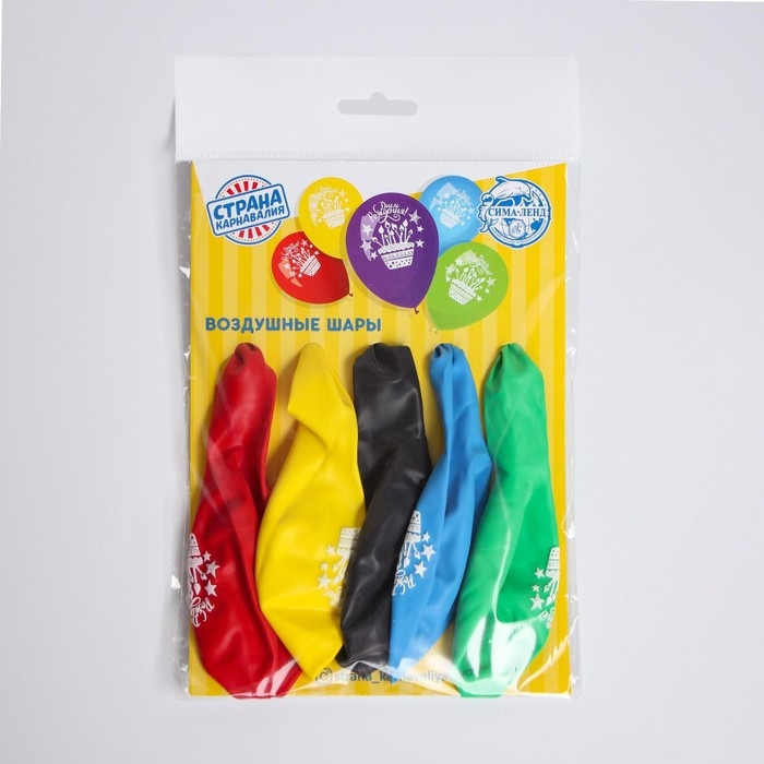 Воздушный шар латексный 12 Воздушный шар латексный 12" «День рождения», праздн. тематика, пастель, 5 шт.