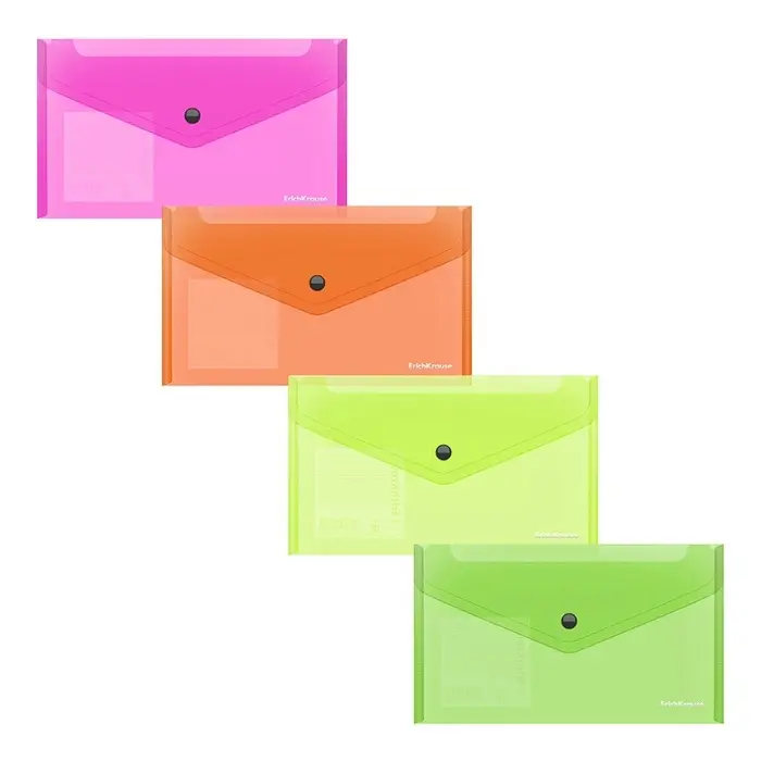Папка-конверт на кнопке С6, 180 мкм, ErichKrause Glossy Neon, полупрозрачная, микс Папка-конверт на кнопке С6, 180 мкм, ErichKrause Glossy Neon, полупрозрачная, микс
